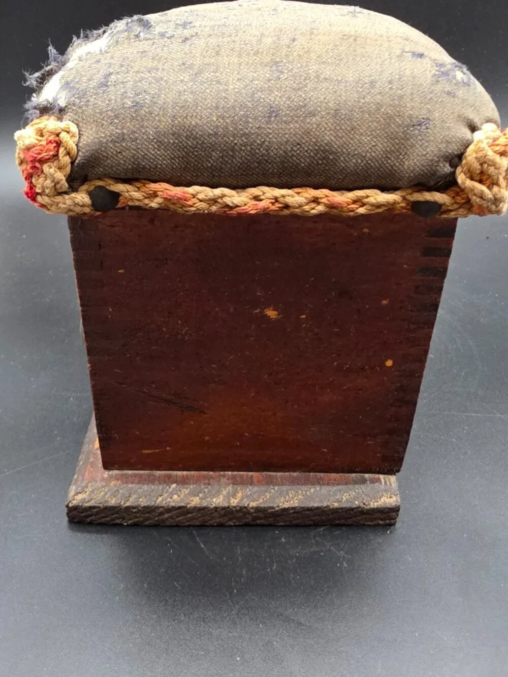 19th Century Antique Walnut Sewing Box Pin Cushion handmade vtg two compartments